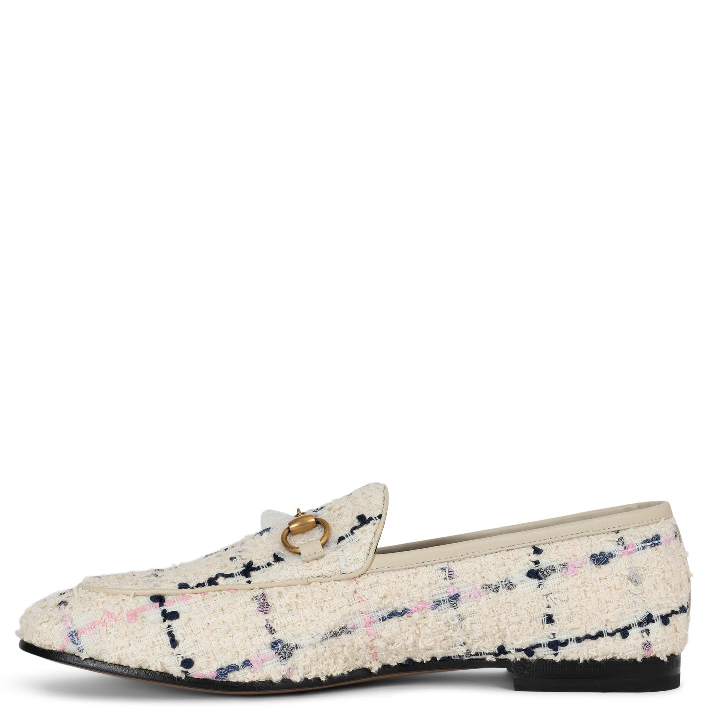 Beige Gucci crème 2019 JORDAAN ROMANTIQUE TWEED Mocassins Chaussures 38,5 en vente