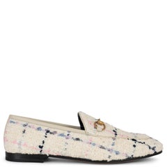 GUCCI cream 2019 JORDAAN ROMANTIQUE TWEED Loafers Shoes 38.5