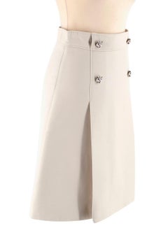 Gucci Cream A-Line Wool & Silk Tiger Button Skirt FR38