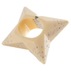 Gucci Cream Acrylic Jeweled Star Bangle Bracelet Runway 2020 Collection