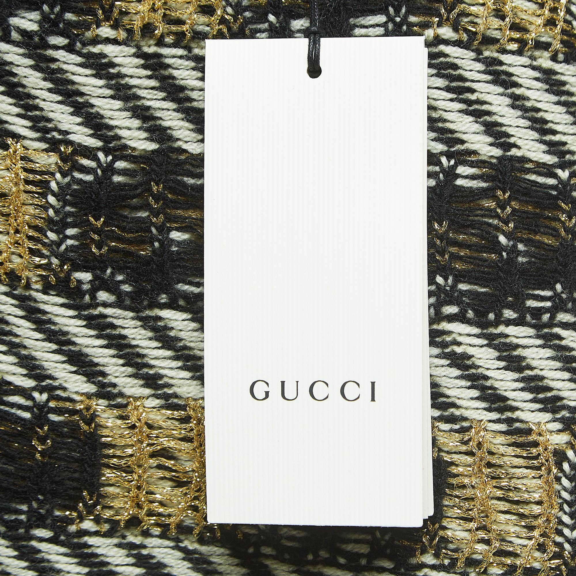 Gucci Cream/Black GG Patterned Wool Knit Skirt S In New Condition In Dubai, Al Qouz 2