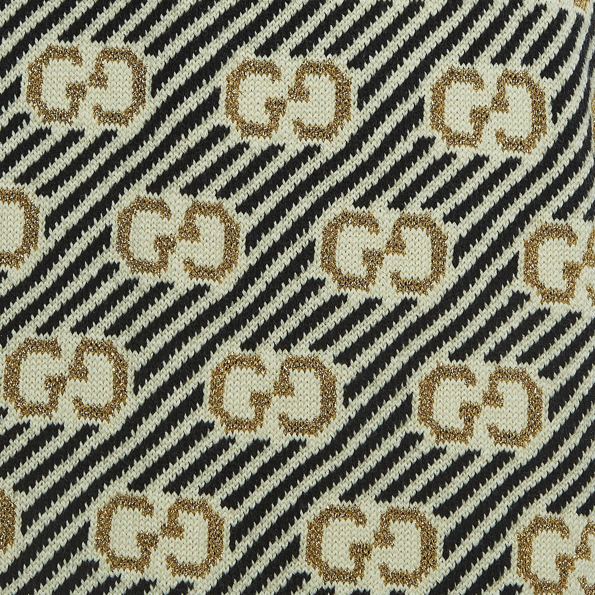 Women's Gucci Cream/Black GG Patterned Wool Knit Skirt S