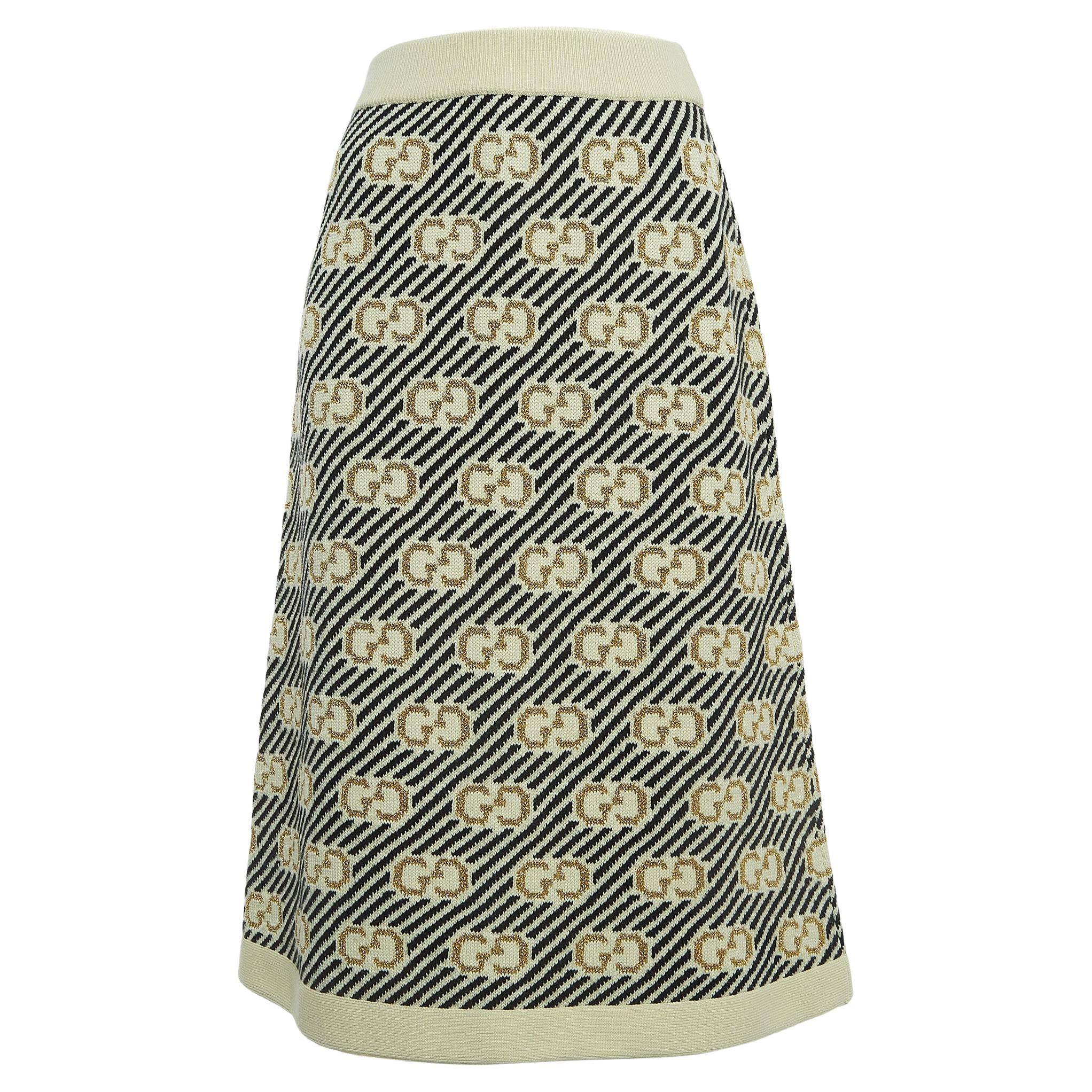 Gucci Cream/Black GG Patterned Wool Knit Skirt S