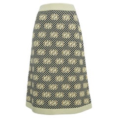 Gucci Cream/Black GG Patterned Wool Knit Skirt S