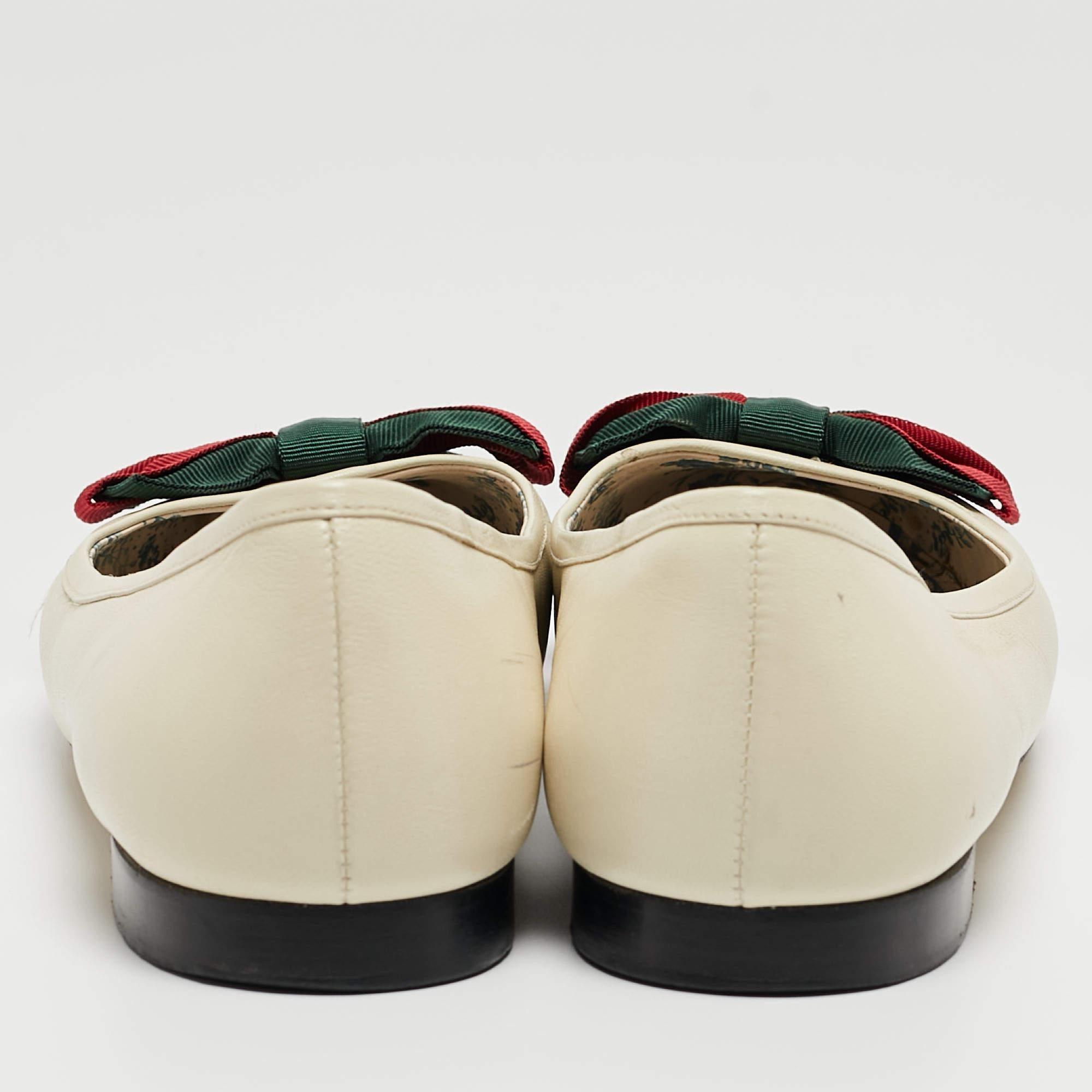 Gucci Cream/Black Leather Web Accent Ballet Flats Size 41 2