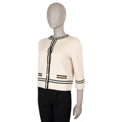 GUCCI cream & black wool 2021 CHAIN TRIM Cardigan Sweater M