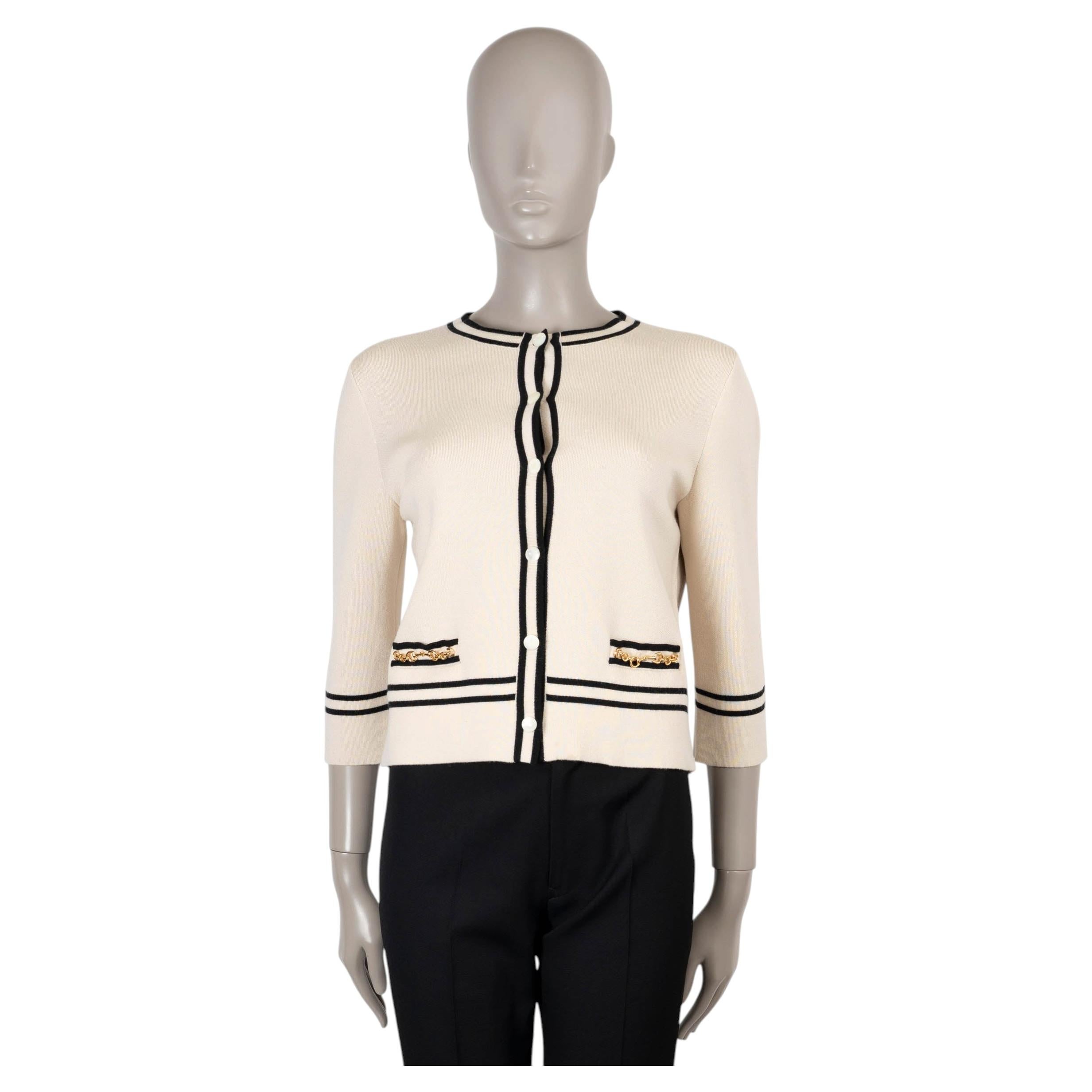 GUCCI Creme & Schwarze Wolle 2021 CHAIN TRIM Strickjacke Pullover M