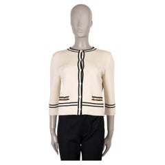 GUCCI cream & black wool 2021 CHAIN TRIM Cardigan Sweater M