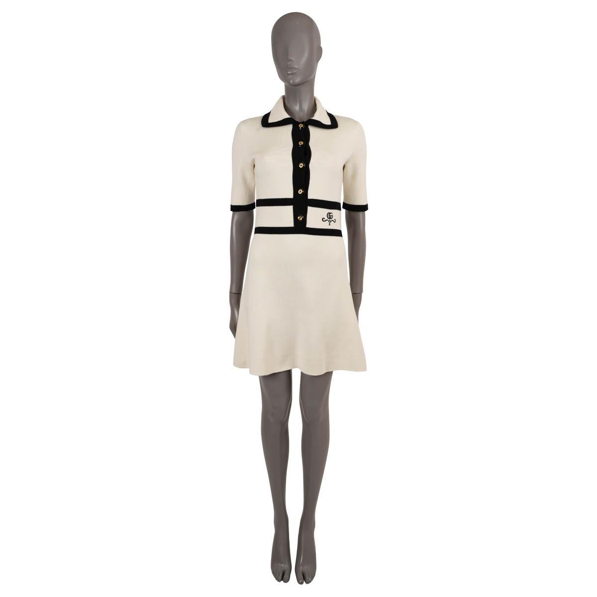 Women's GUCCI cream & black wool 2022 GG PIQUET JACQUARD POLO Dress S For Sale