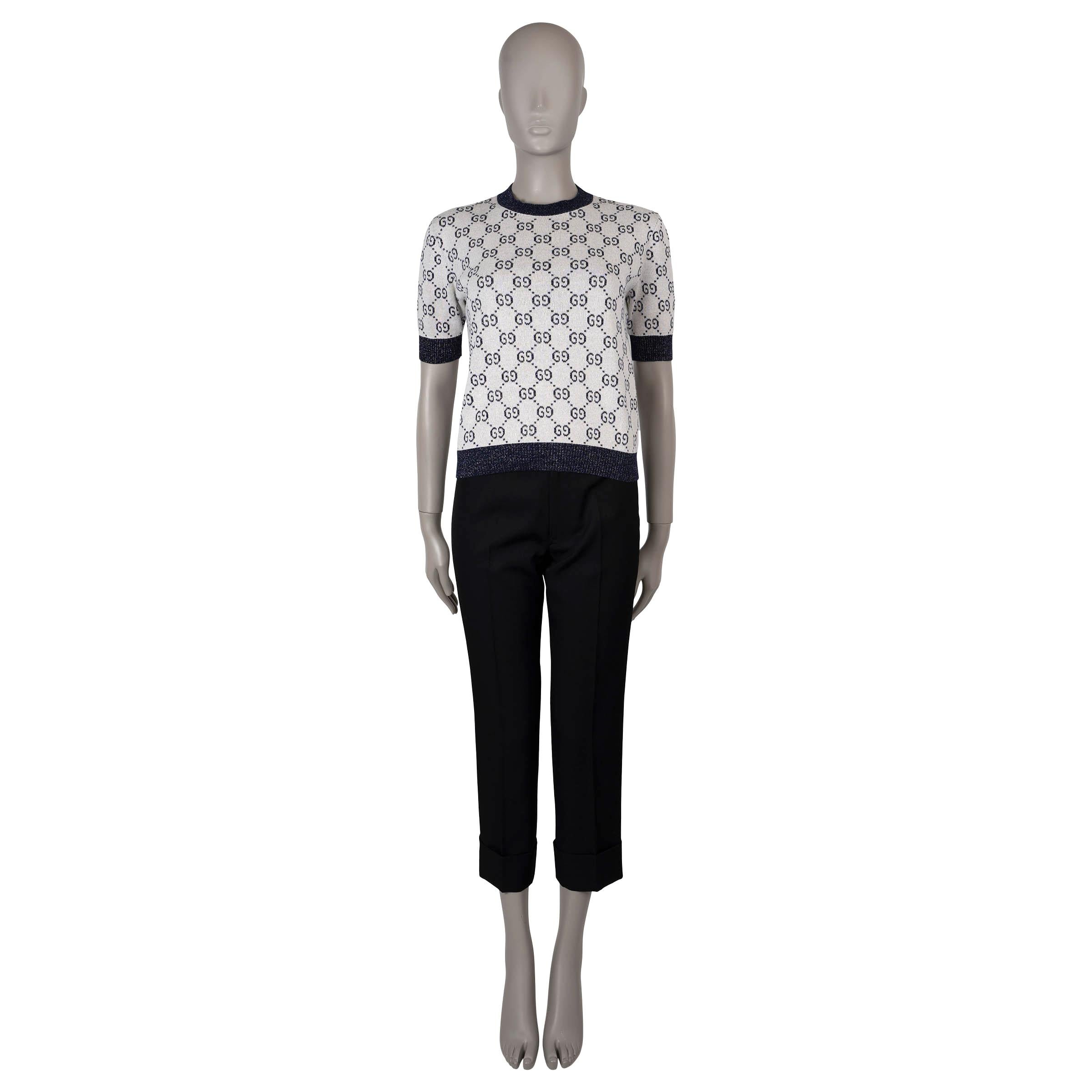 GUCCI cream & blue cotton 2023 GG LAME KNIT Top Shirt M In Excellent Condition In Zürich, CH