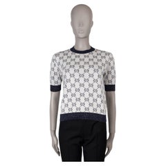 GUCCI cream & blue cotton 2023 GG LAME KNIT Top Shirt M