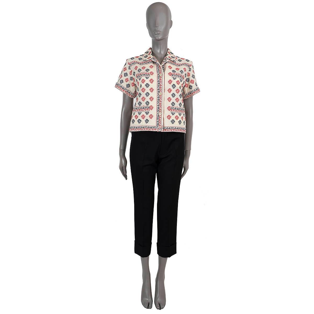 Women's GUCCI cream blue red cotton 2020 FLORAL JACQUARD SHORT SLEEVE Shirt 42 M