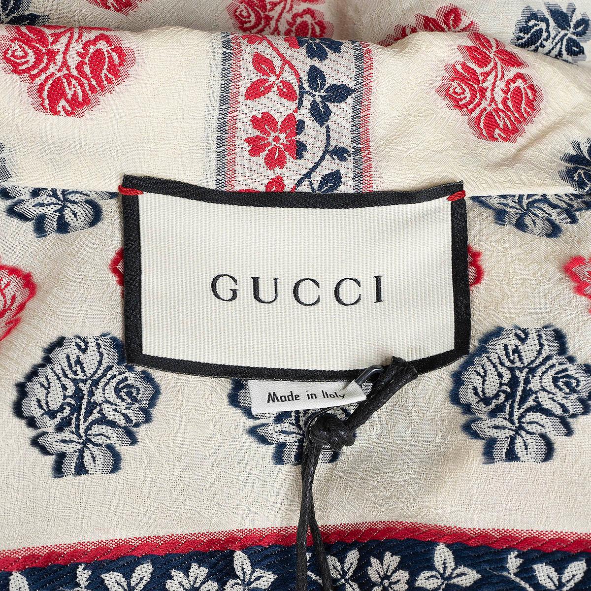 GUCCI cream blue red cotton 2020 FLORAL JACQUARD SHORT SLEEVE Shirt 42 M 2