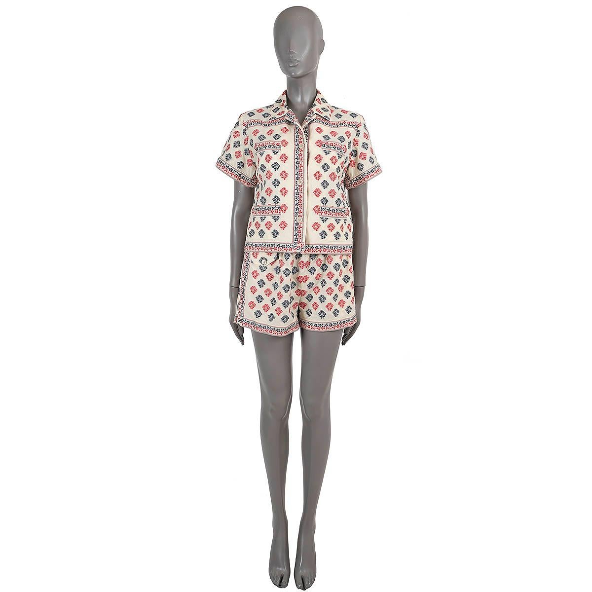 GUCCI cream blue red cotton 2020 FLORAL JACQUARD SHORT SLEEVE Shirt 42 M 3
