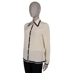 GUCCI cream & blue silk 2019 GROSGRAIN CREPE Shirt 42 M