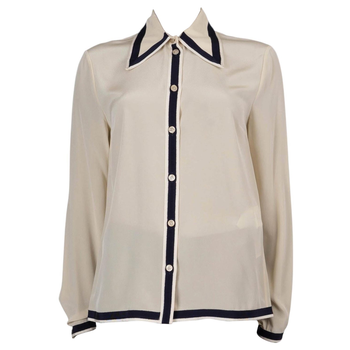 GUCCI cream & blue silk 2019 GROSGRAIN CREPE Shirt 42 M
