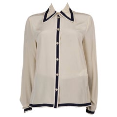 GUCCI cream & blue silk 2019 GROSGRAIN CREPE Shirt 42 M