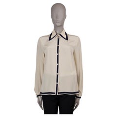 GUCCI cream & blue silk 2019 GROSGRAIN CREPE Shirt 42 M