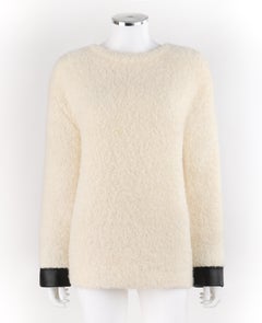 GUCCI Cream Boucle Alpaca Wool Knit Leather Cuffs Oversize Pullover Sweater
