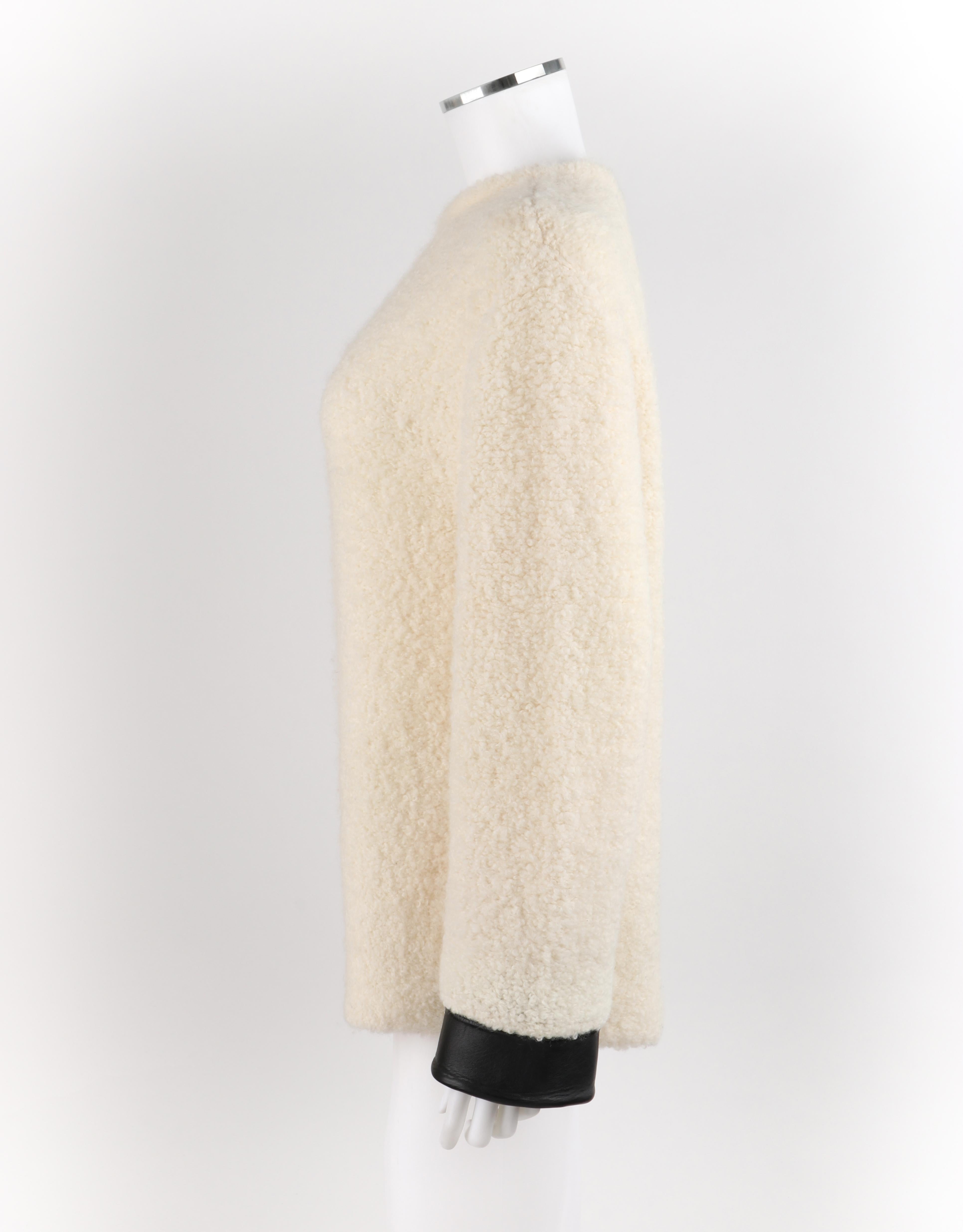 GUCCI Cream Boucle Alpaca Wool Knit Leather Cuffs Oversize Pullover Sweater 4