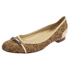 Gucci Cream/Brown Canvas And Leather Horsebit Ballet Flats Size 38