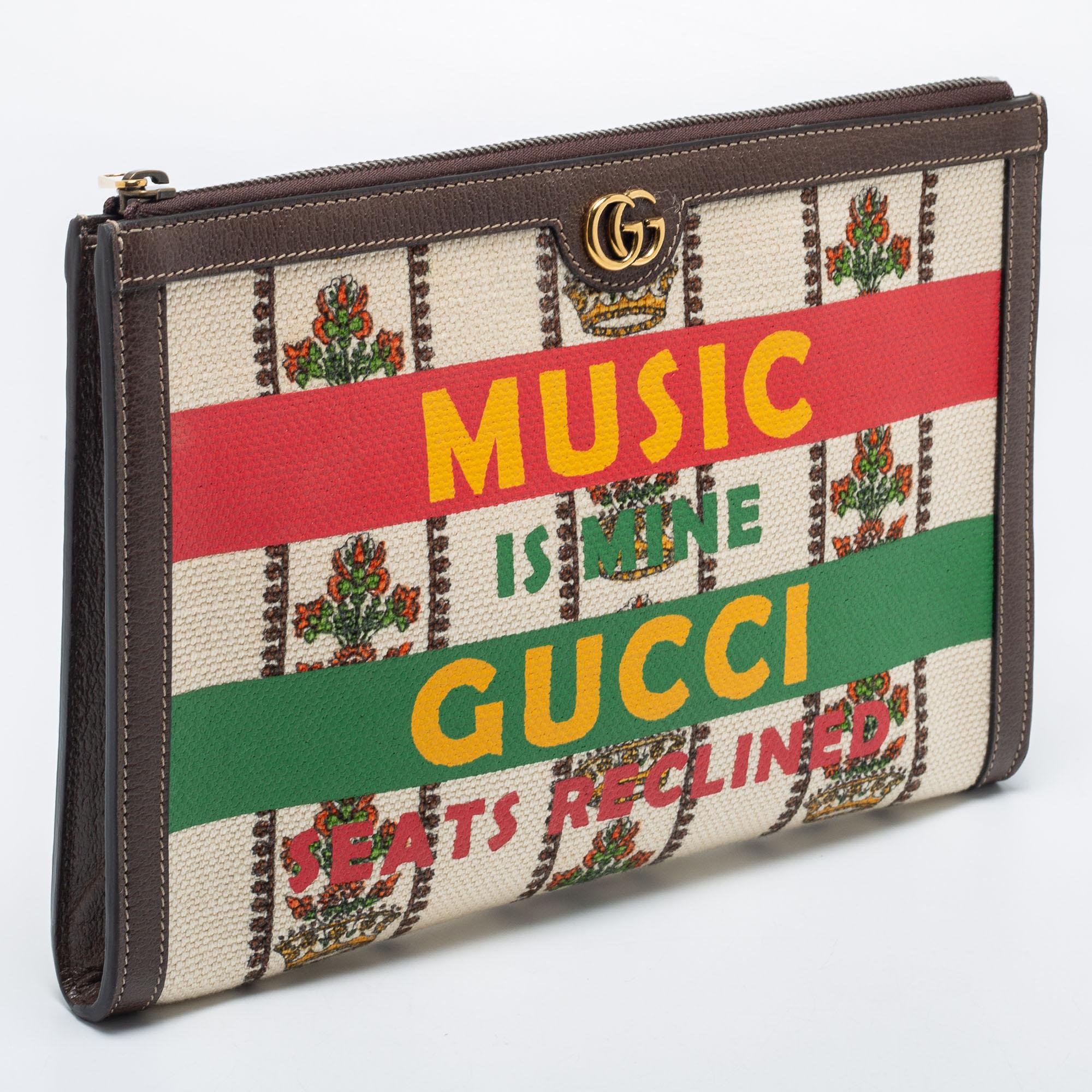 Gucci Cream/Brown Canvas And Leather Music is Mine Pouch 1