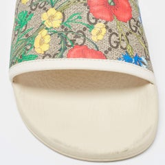 Gucci Cream/Brown GG Supreme Canvas Blooms Flat Slides
