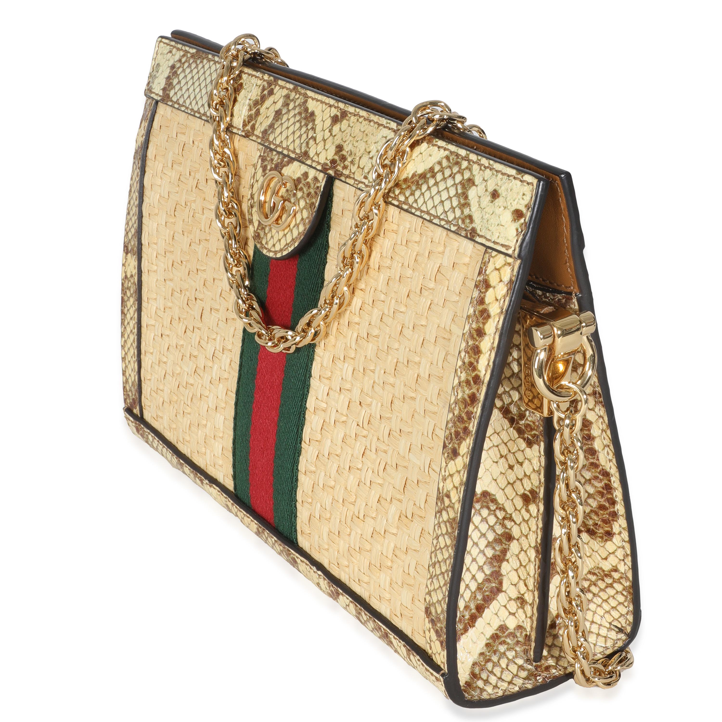 Gucci Borsa a tracolla con catena in rafia marrone crema Elaphe GG Small Ophidia In condizioni ottime in vendita a New York, NY