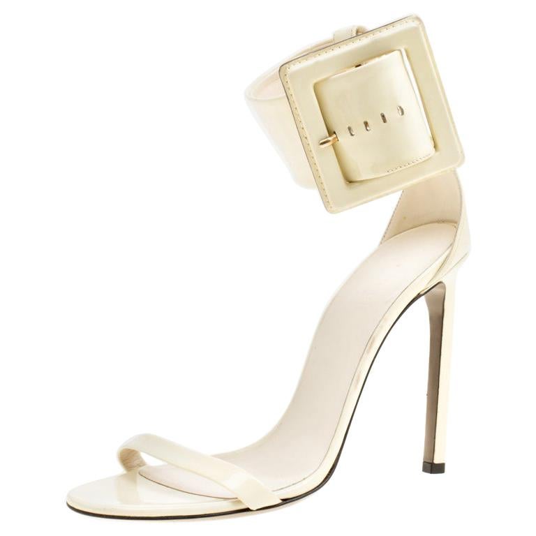 Gucci Cream Buckled Patent Leather Sandals Size 39