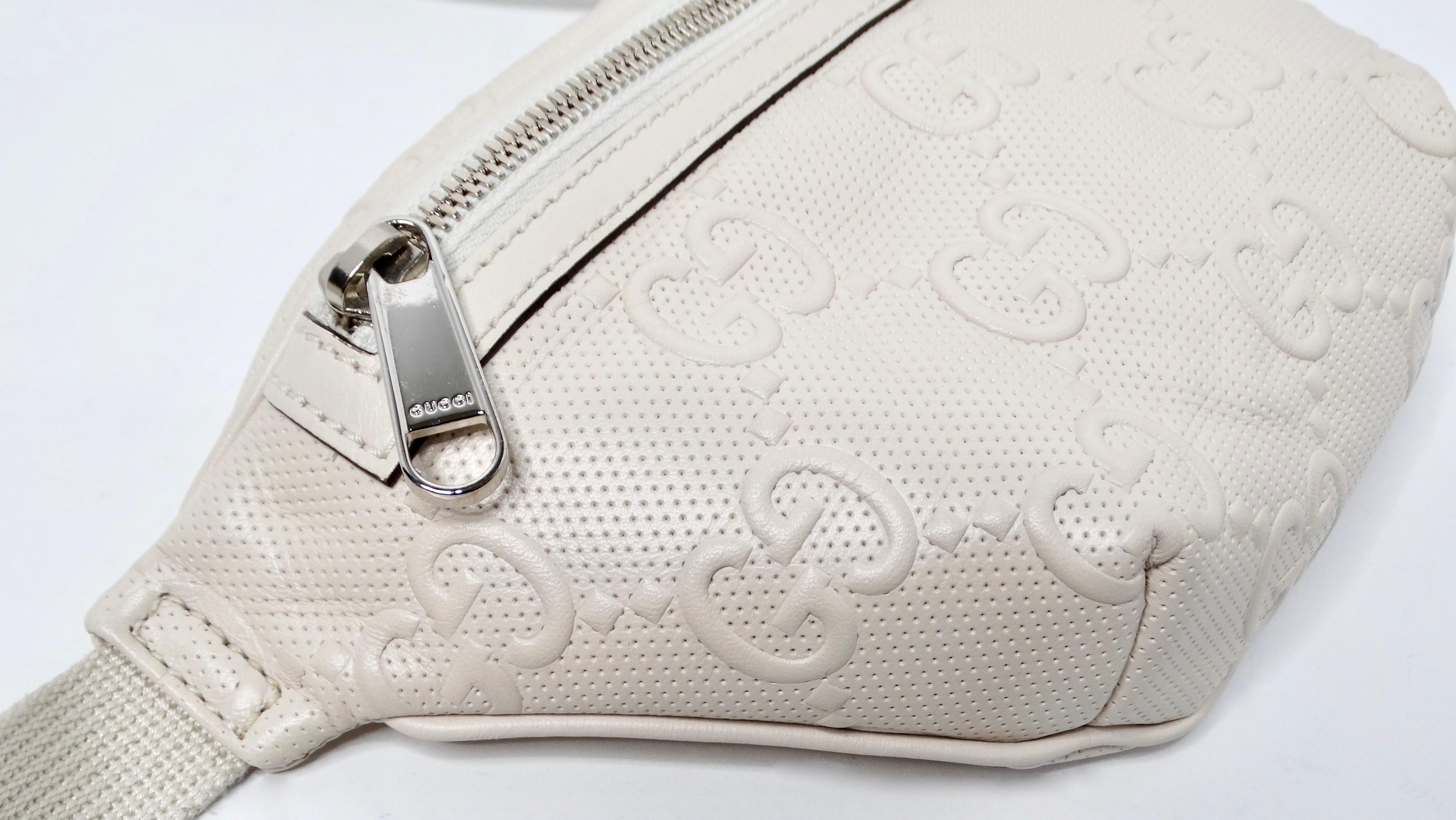 Beige Gucci Cream Calfskin GG Tennis Embossed Belt Bag