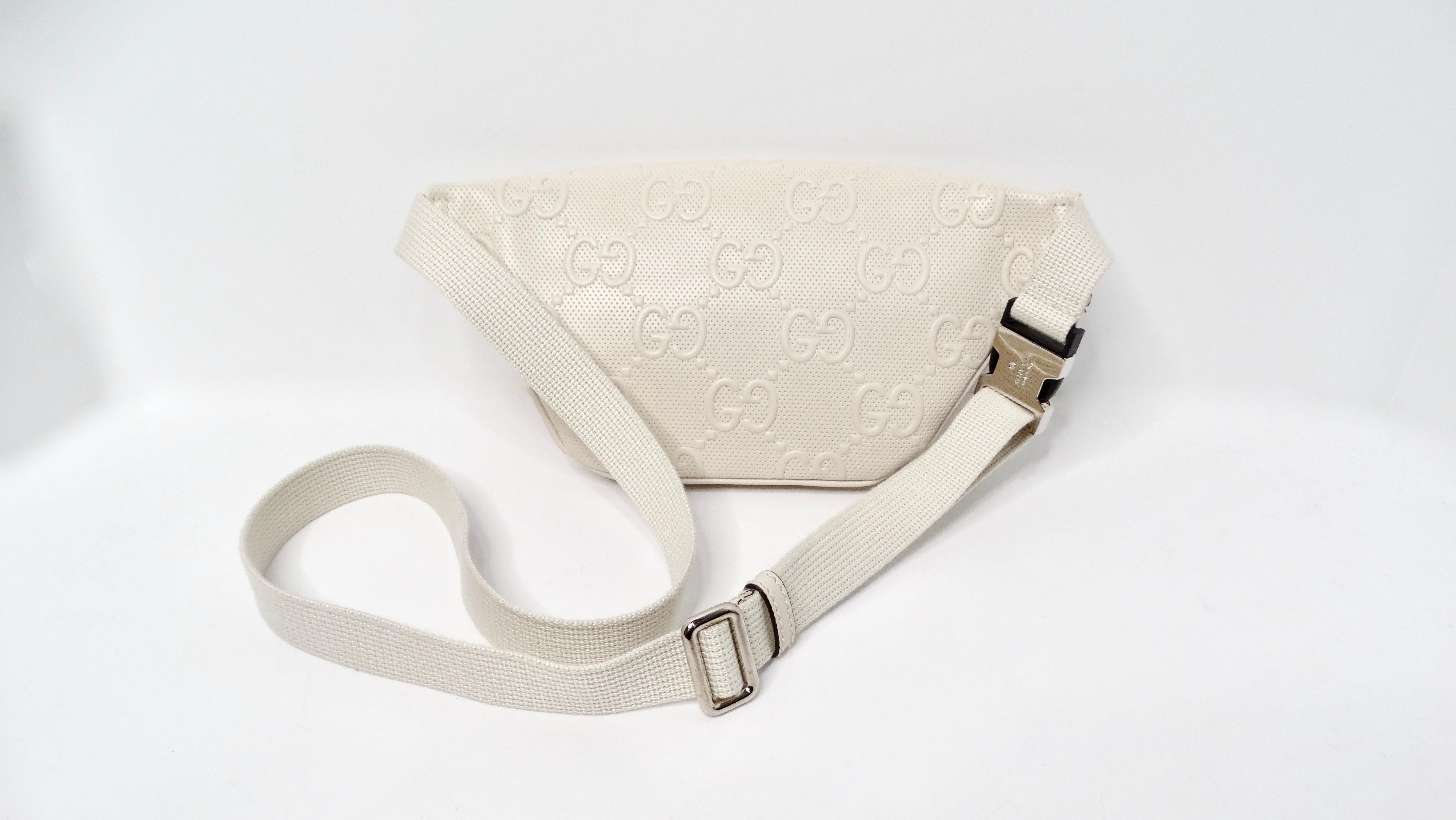 Women's Gucci Cream Calfskin GG Tennis Embossed Belt Bag