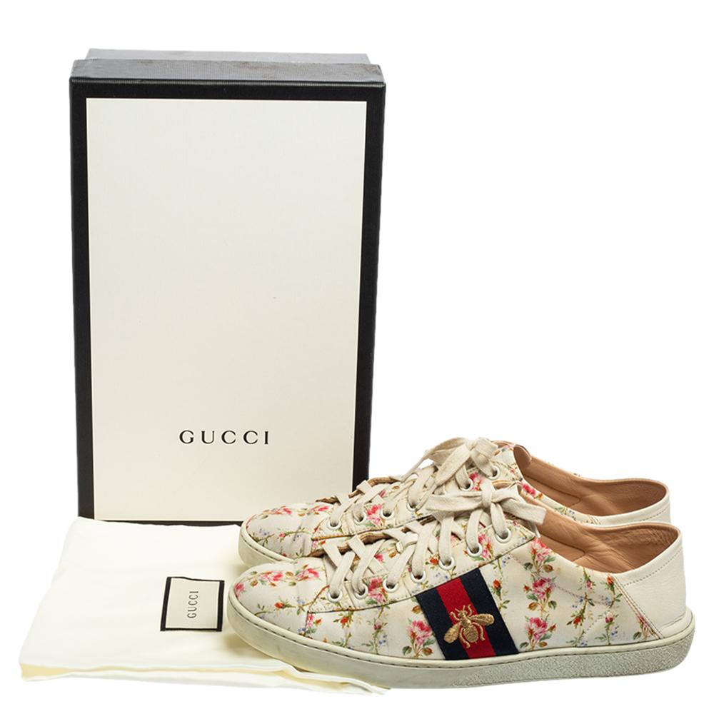 Gucci Cream Canvas And Leather Ace Low Top Sneakers Size 41 2