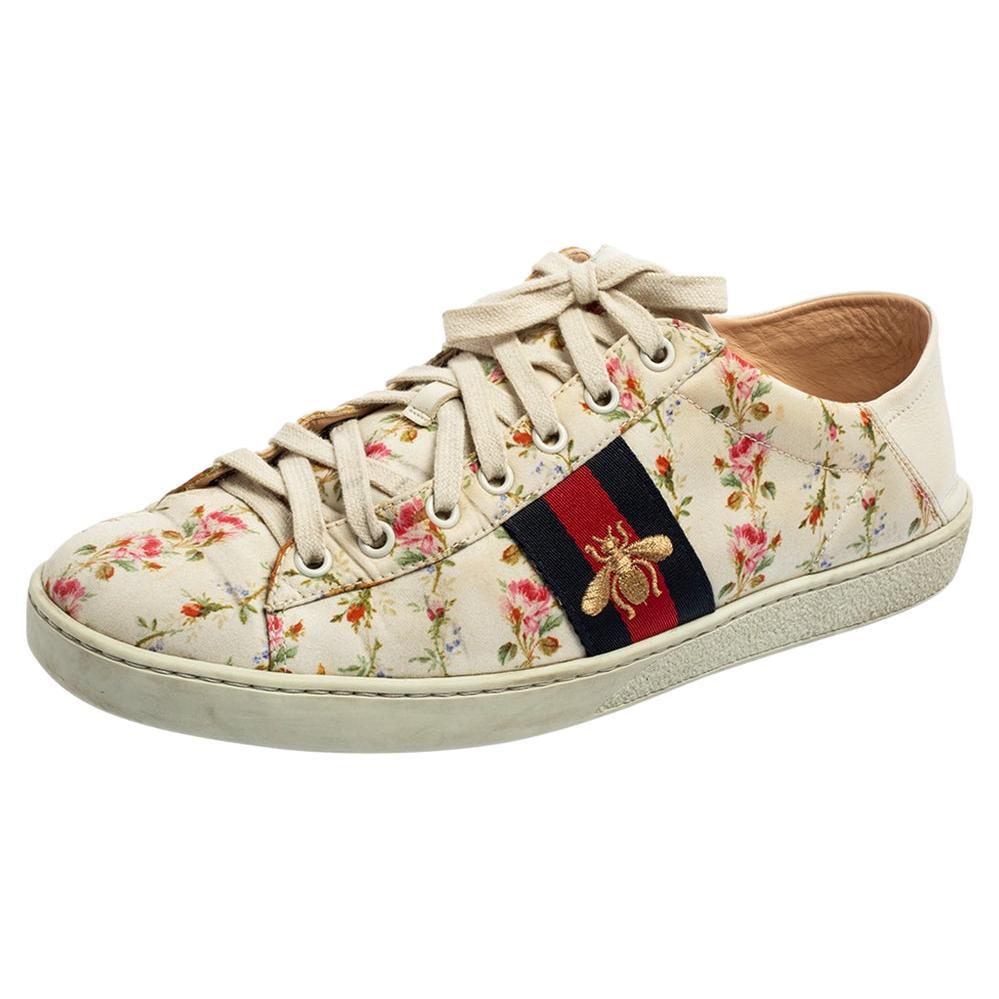 Gucci Cream Canvas And Leather Ace Low Top Sneakers Size 41