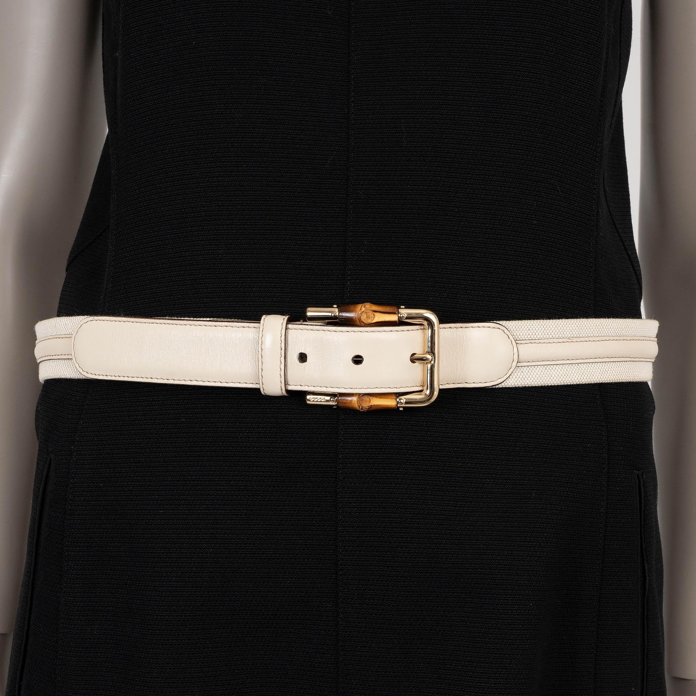Beige GUCCI cream canvas & leather BAMBOO Belt 85 / 34 For Sale