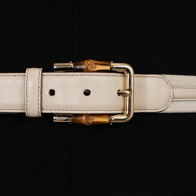 GUCCI cream canvas and leather BAMBOO Belt 85 / 34 For Sale  display picture 1