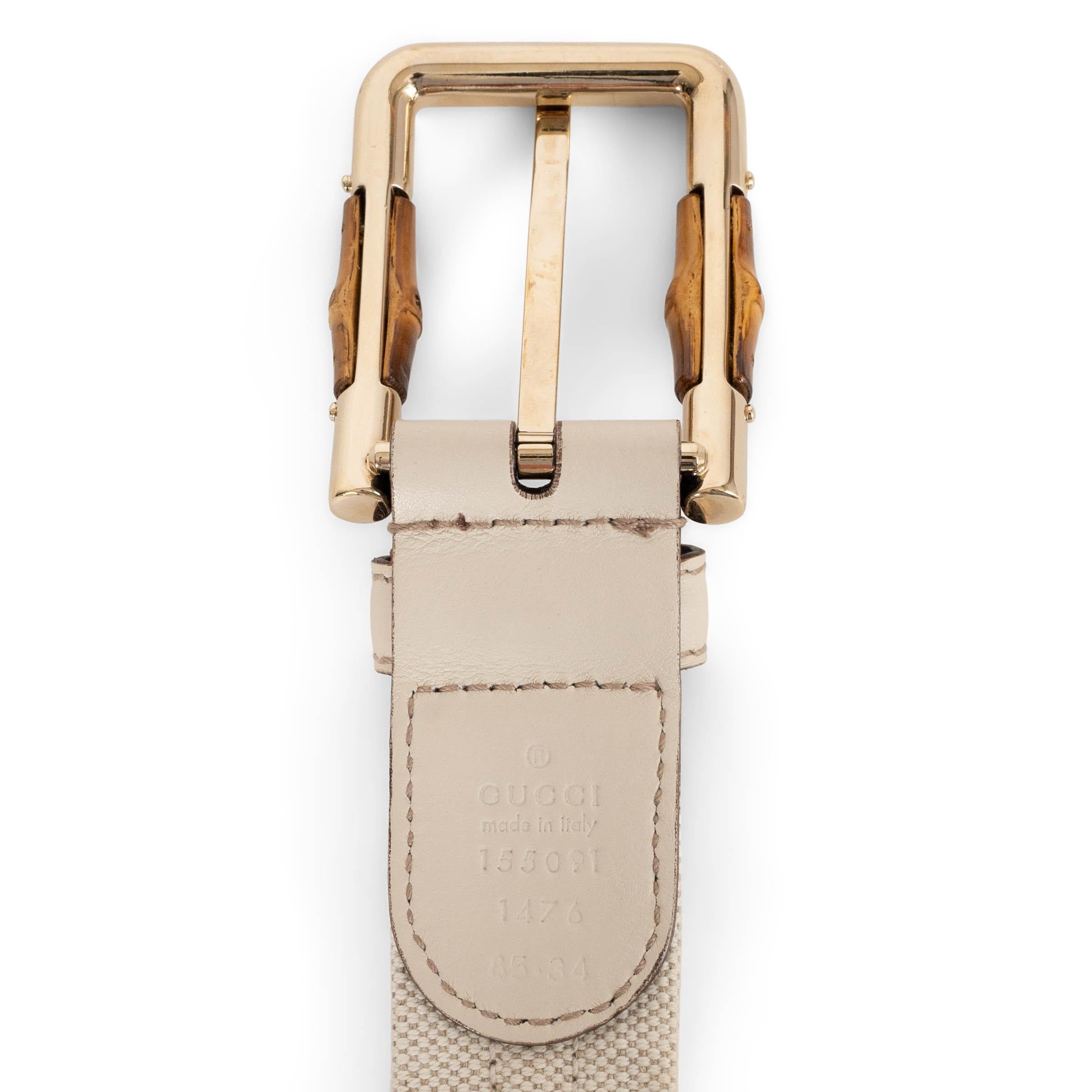 GUCCI cream canvas & leather BAMBOO Belt 85 / 34 For Sale 1