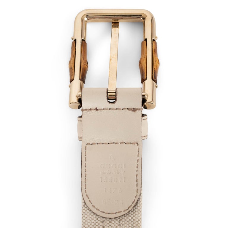 Authentic Gucci Cream Leather Belt with Gold Bamboo G Buckle (85/34) Auth Gucci Monogram Canvas Gold Metallic Leather Bamboo  main image 3