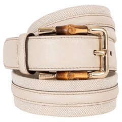 GUCCI cream canvas & leather BAMBOO Belt 85 / 34