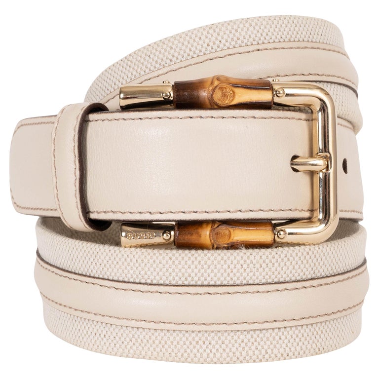GUCCI cream canvas and leather BAMBOO Belt 85 / 34 For Sale  display picture 2