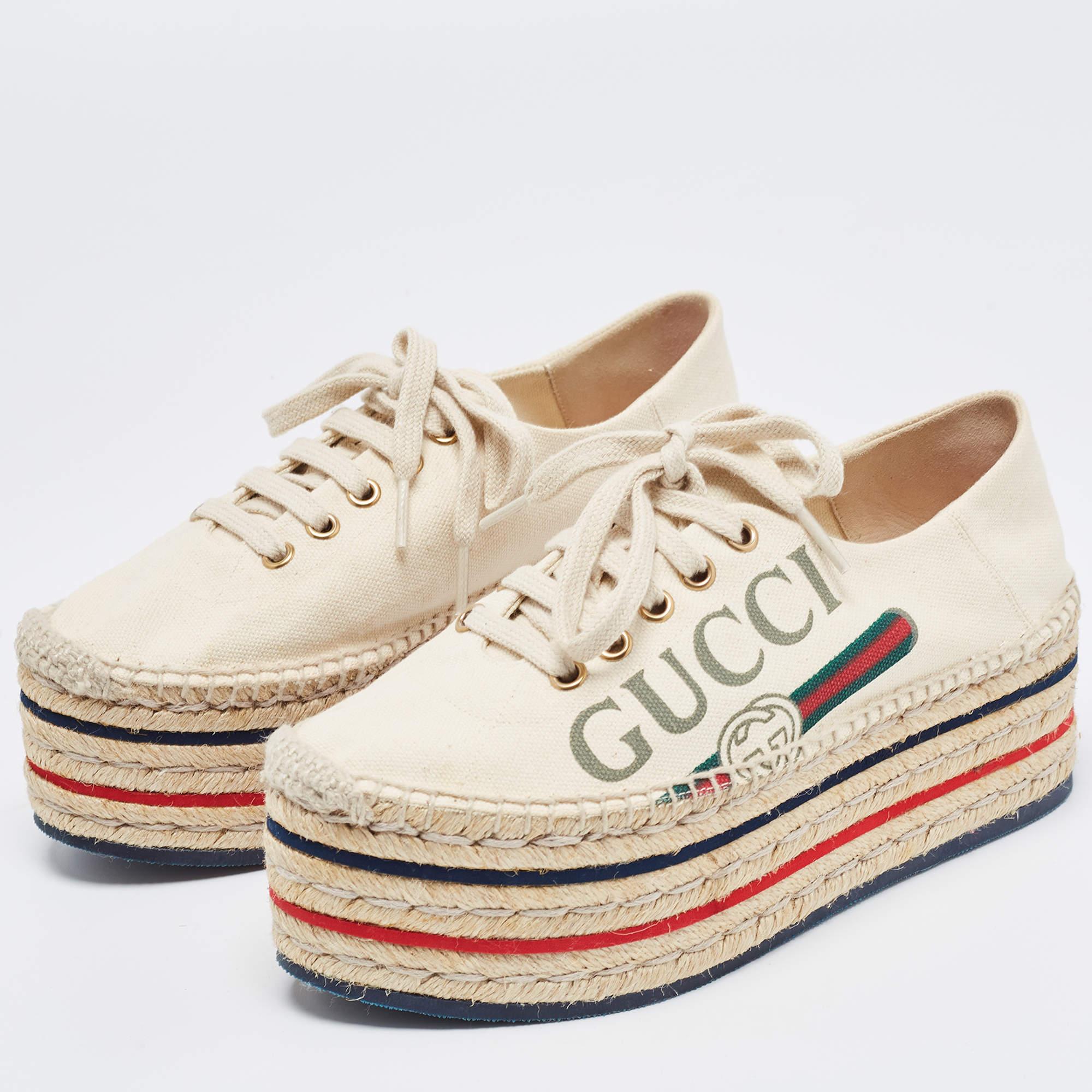 Gucci Cream Canvas Lilibeth Espadrille Platform Sneakers Size 35.5 3