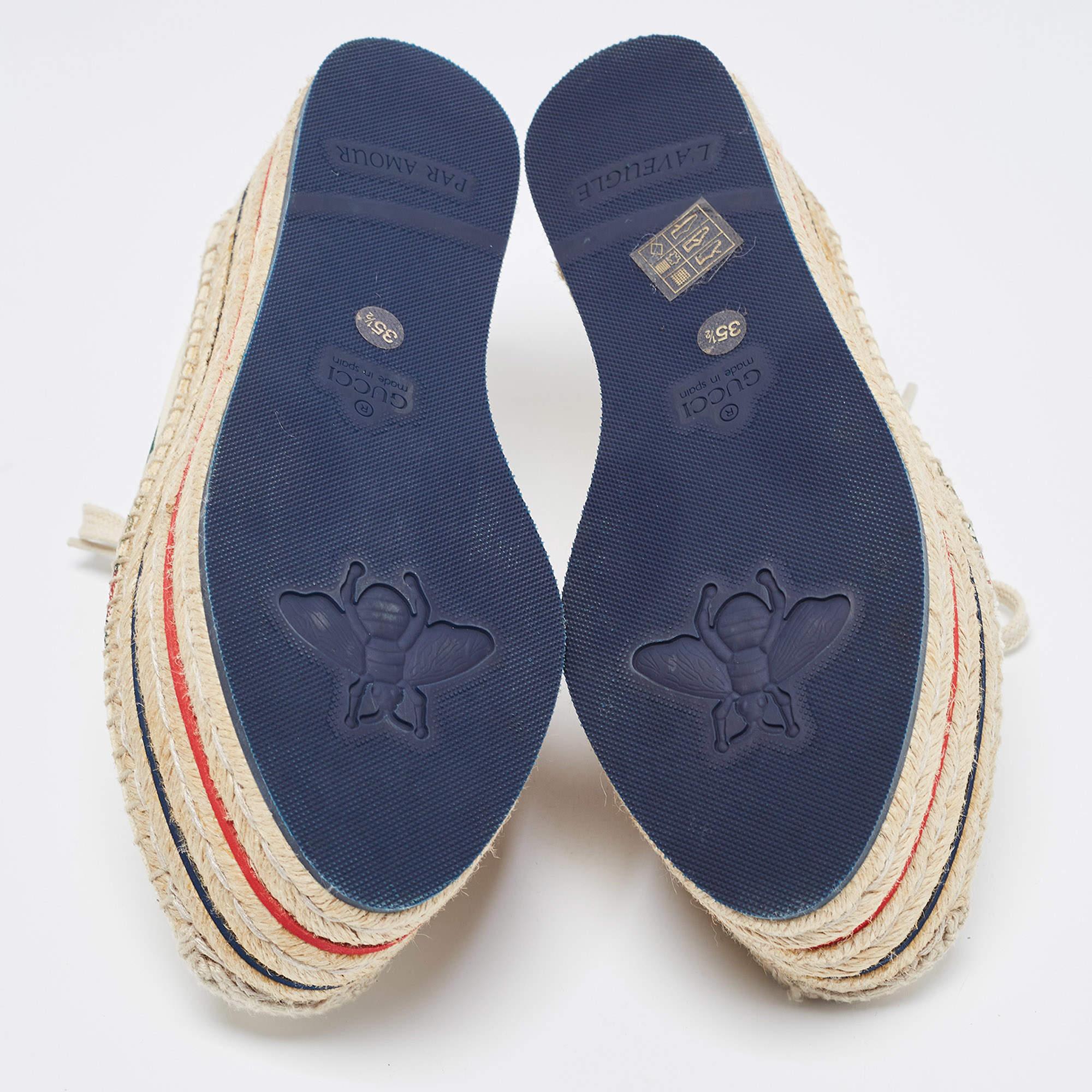 Gucci Cream Canvas Lilibeth Espadrille Platform Sneakers Size 35.5 4