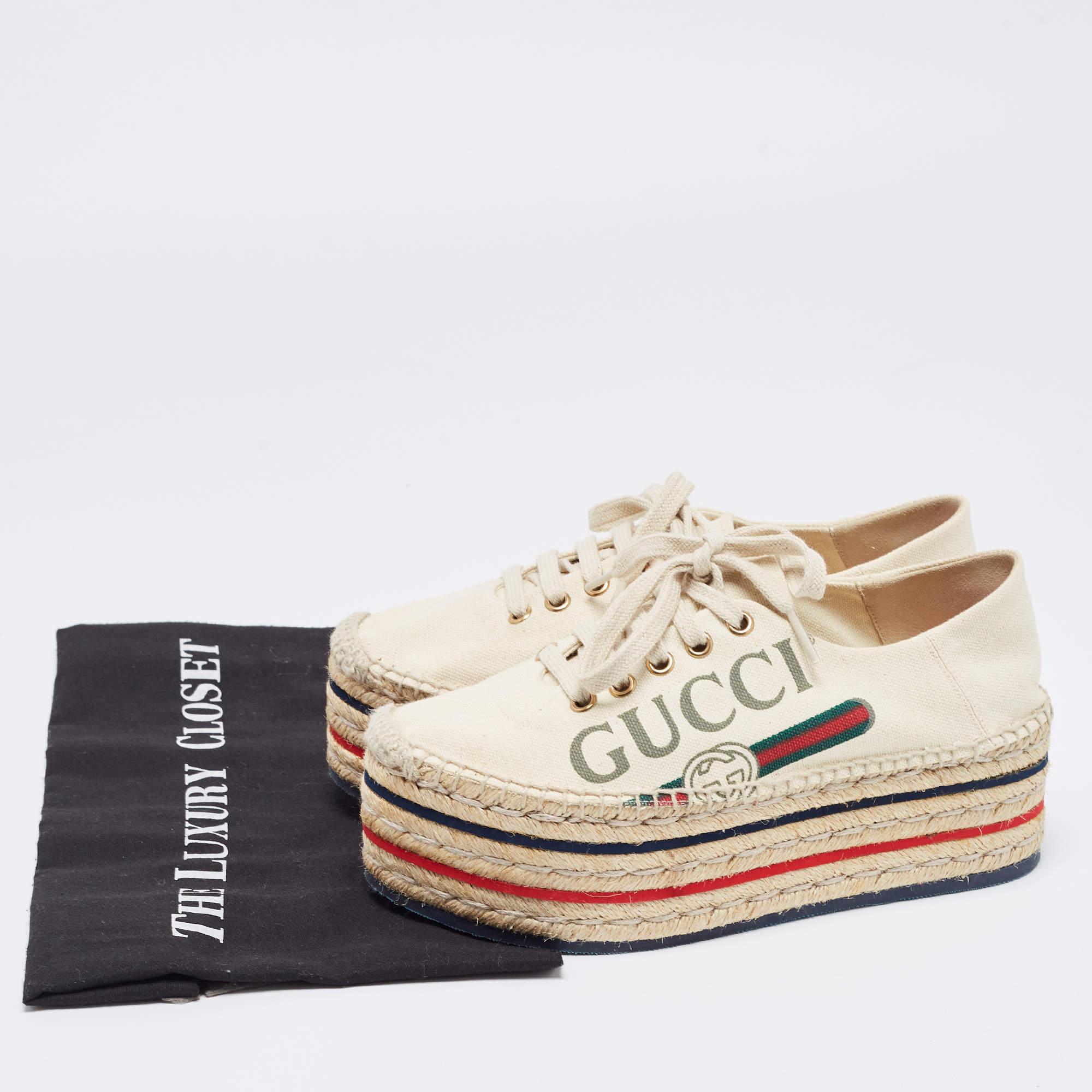 Gucci Cream Canvas Lilibeth Espadrille Platform Sneakers Size 35.5 5