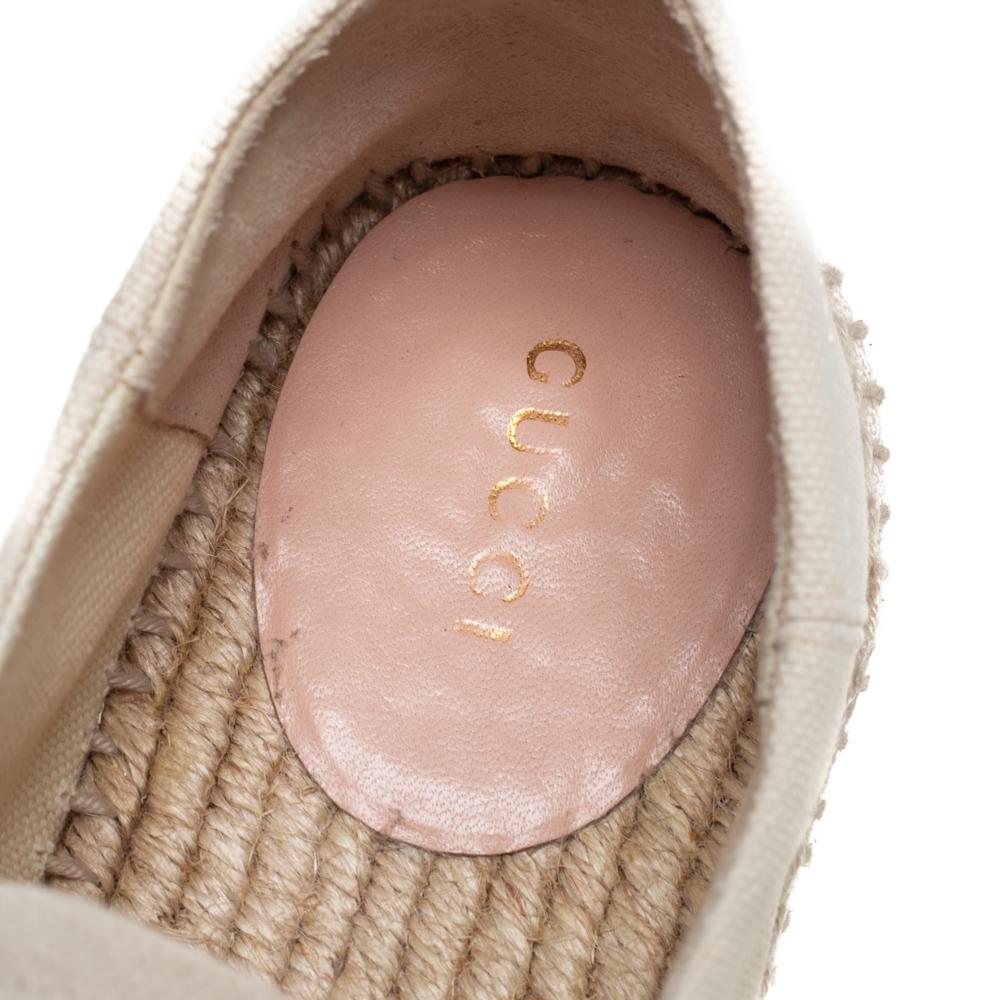 Beige Gucci Cream Canvas Logo Platform Espadrilles Size 37