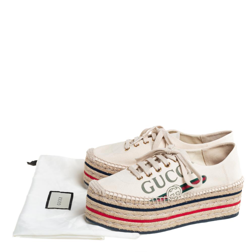 Women's Gucci Cream Canvas Logo Platform Espadrilles Size 37