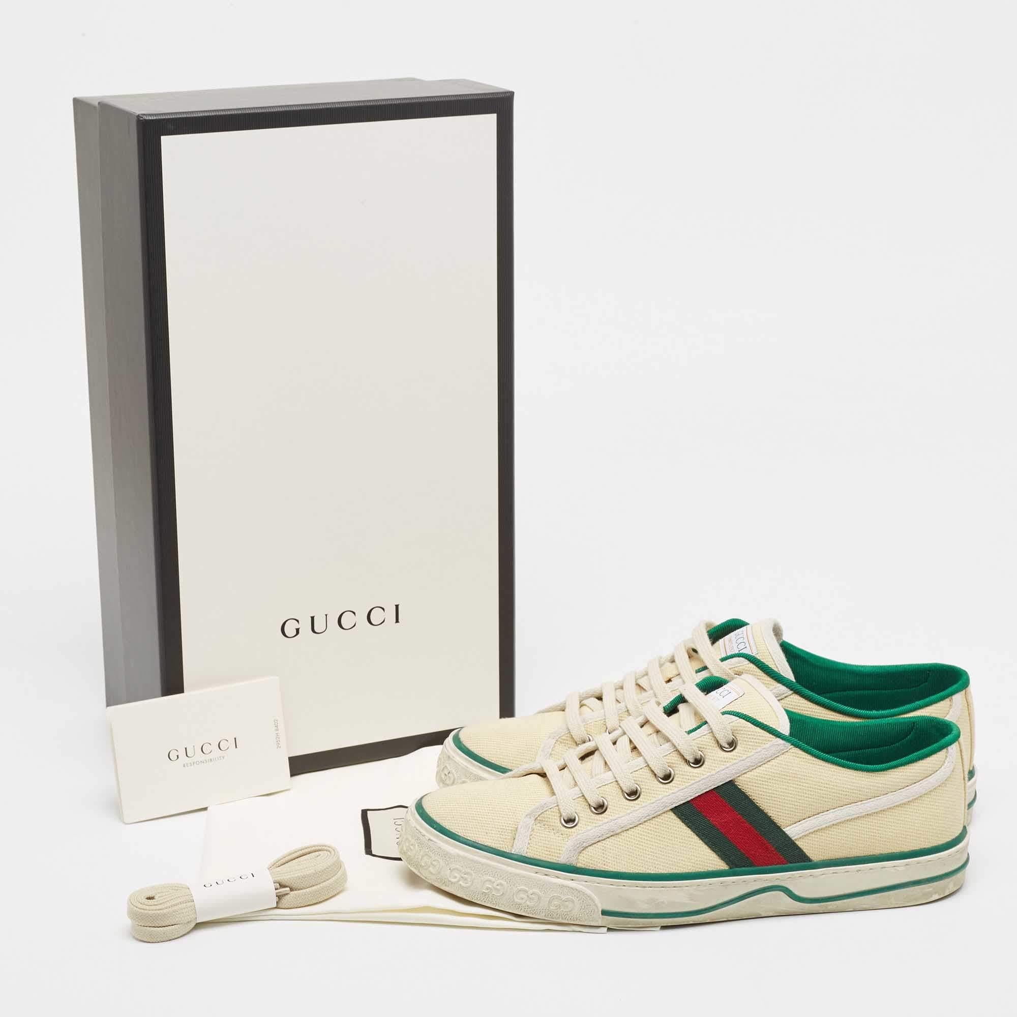 Gucci Cream Canvas Tennis 1977 Sneakers Size 42 For Sale 5
