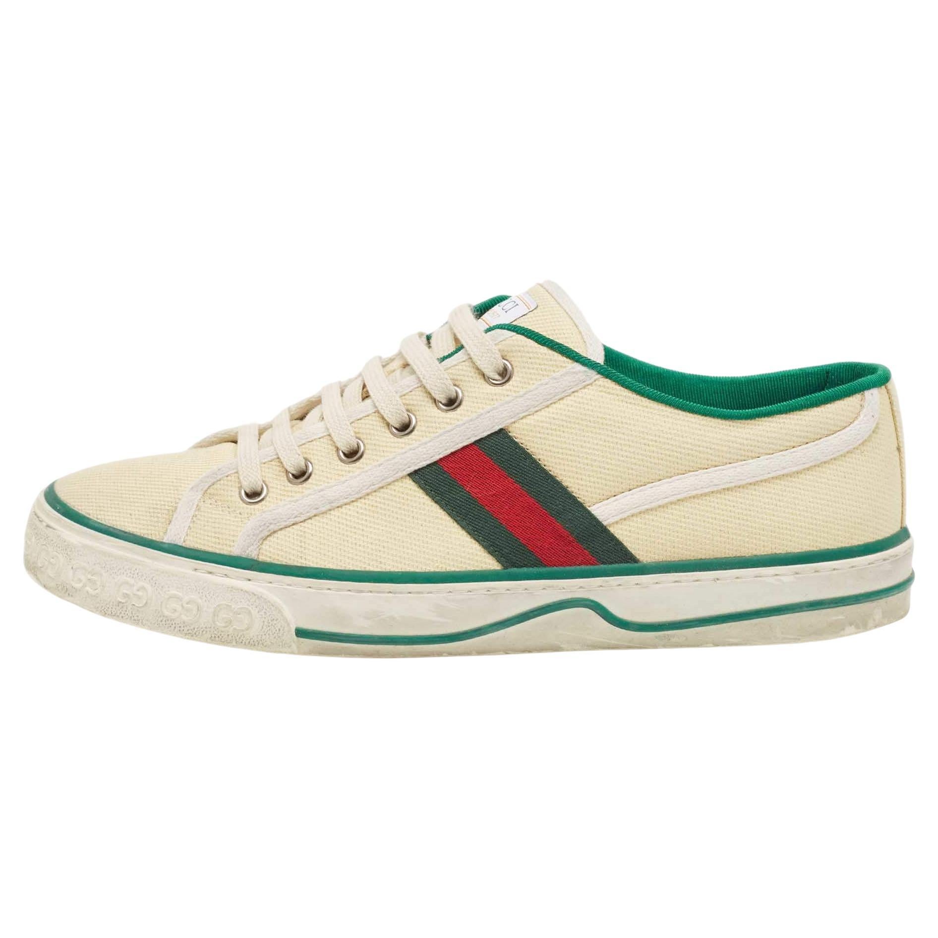 Gucci Cream Canvas Tennis 1977 Sneakers Size 42 For Sale