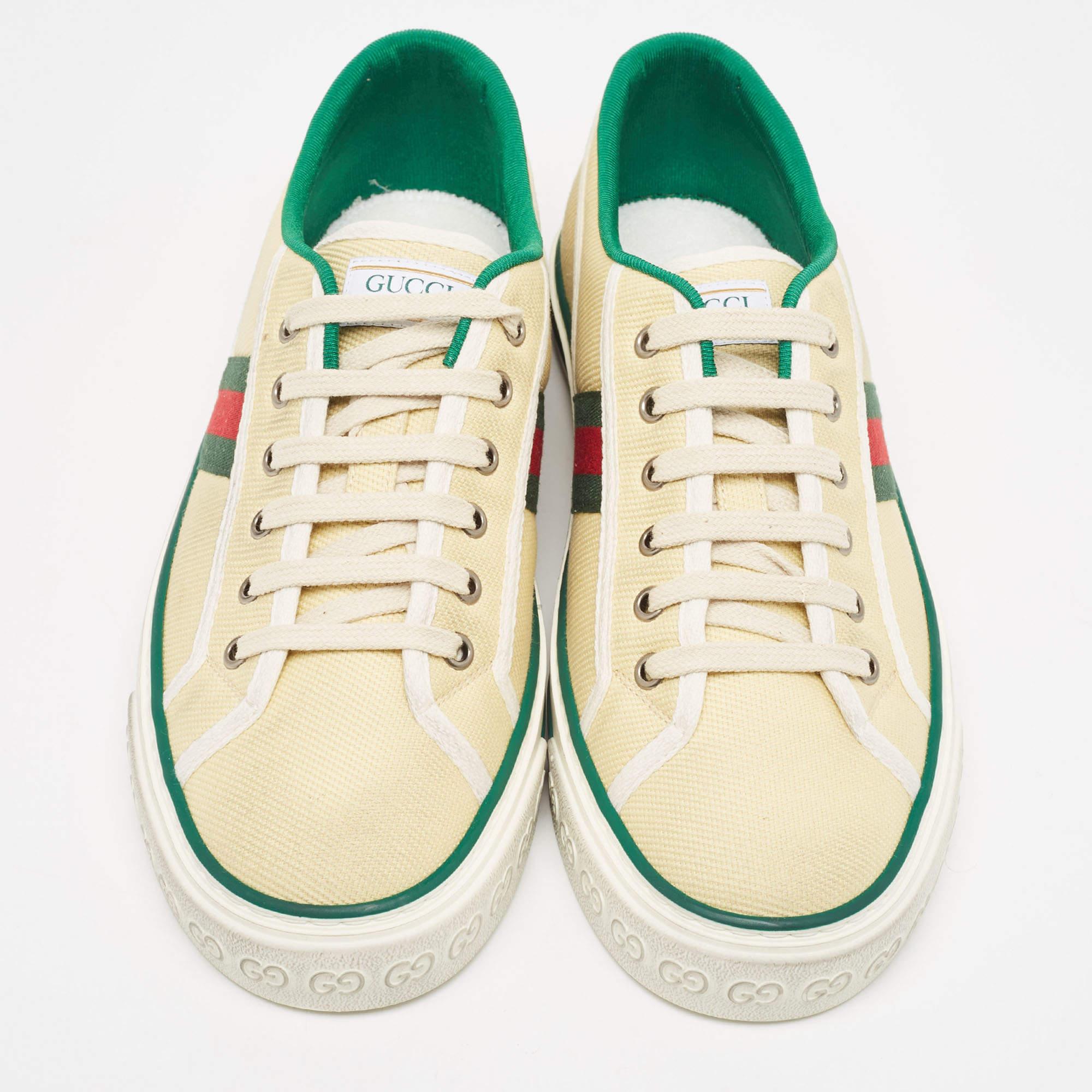 Give your outfit a luxe update with this pair of Gucci Tennis 1977 sneakers. The shoes are sewn perfectly to help you make a statement in them for a long time.

Includes: Original Box, Info Booklet, Original Dustbag

