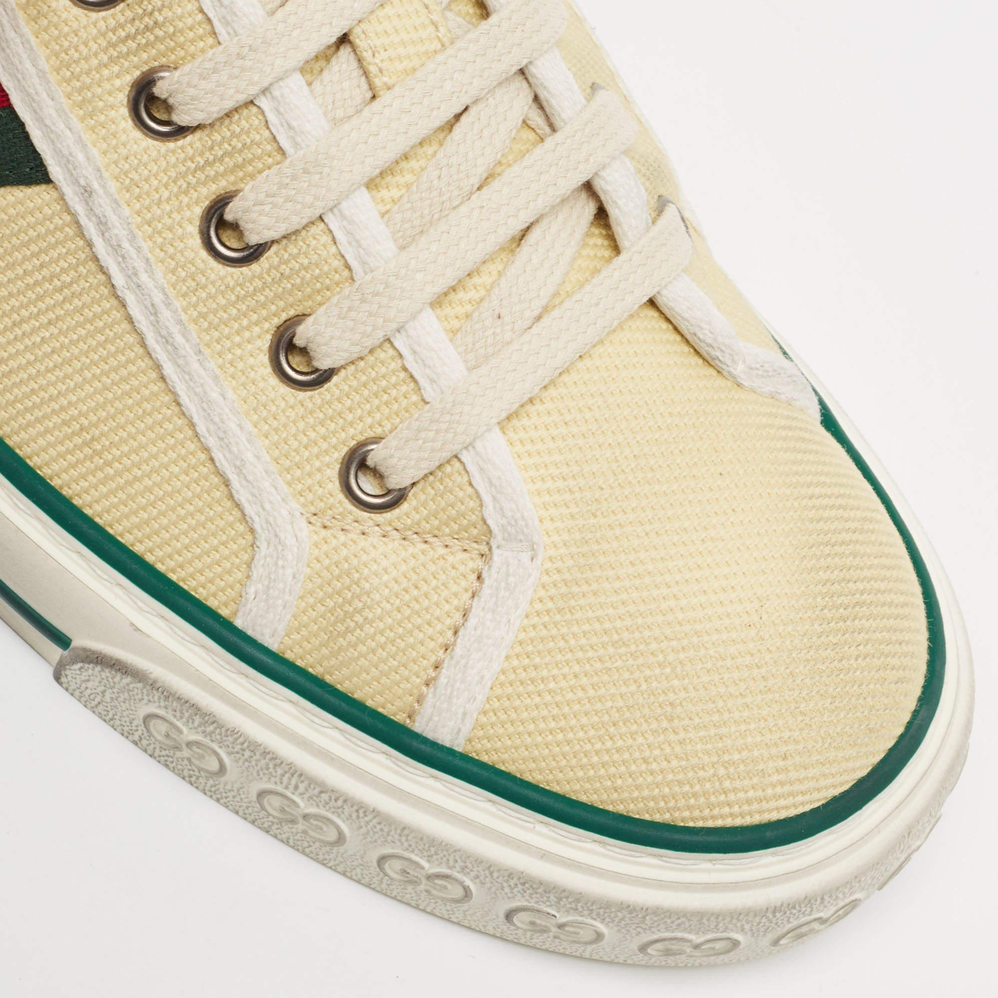 Men's Gucci Cream Canvas Tennis 1977 Sneakers Size 42.5