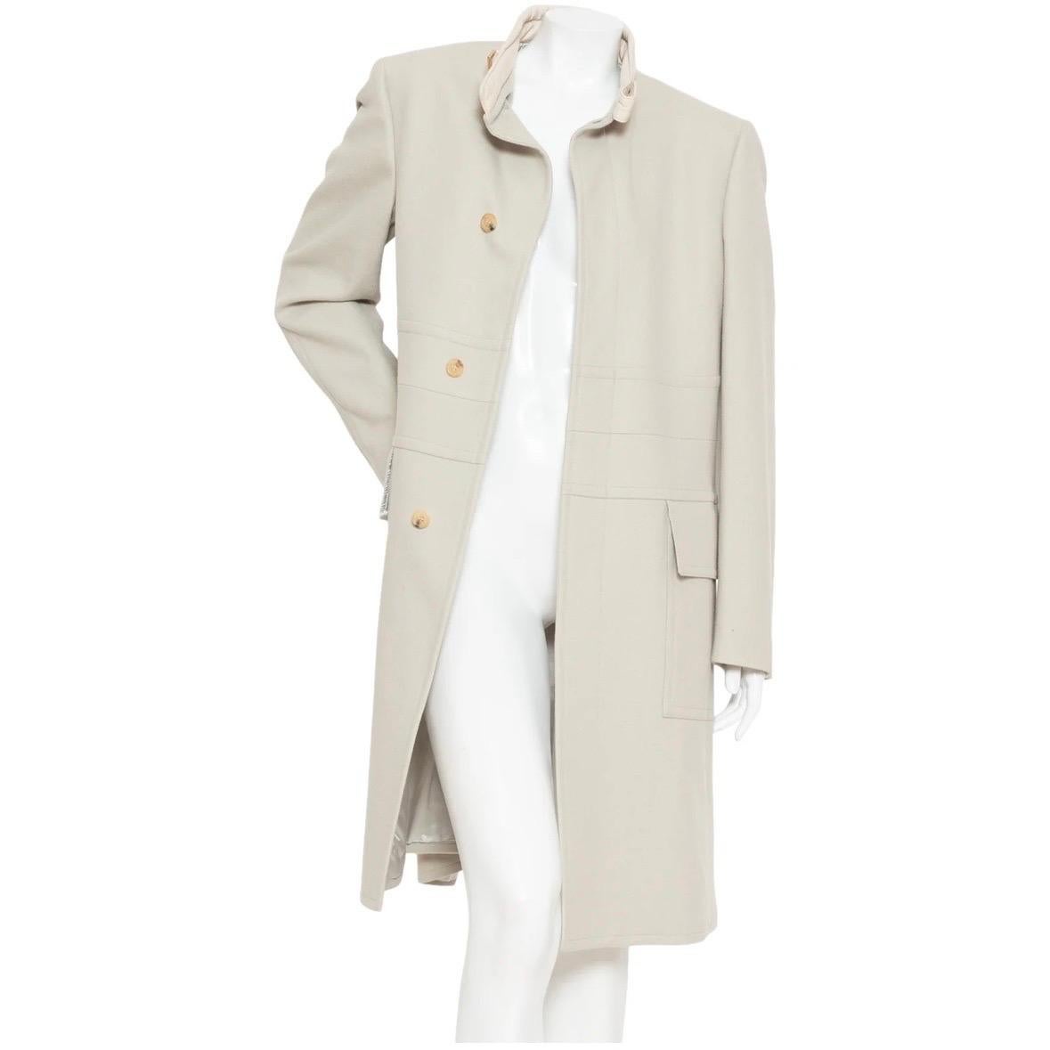 Women's Gucci Cream Cashmere-Blend Leather Collar Coat For Sale