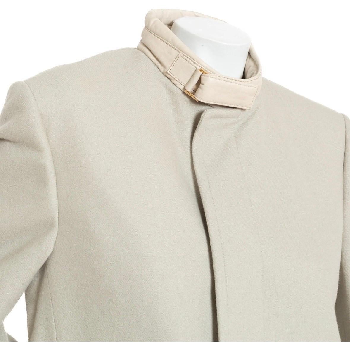 Gucci Cream Cashmere-Blend Leather Collar Coat For Sale 1